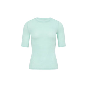 Wool-Blend Fitted Short-Sleeve Crew-Neck Top